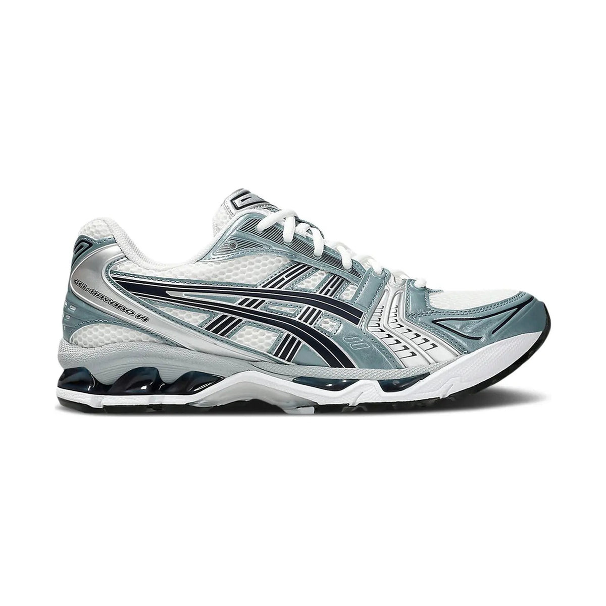 Asics Gel Kayano 14 in fjord grey, side profile