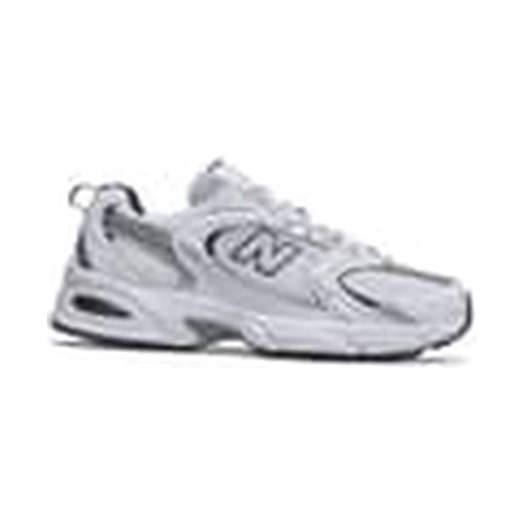 New Balance 530 in white and silver, side profile