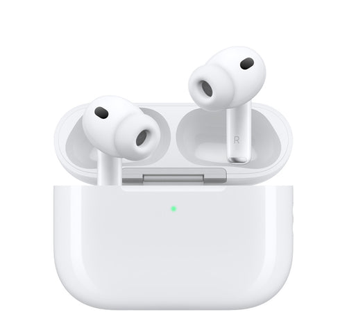 Apple AirPods Pro 3 earbuds resting in open charging case