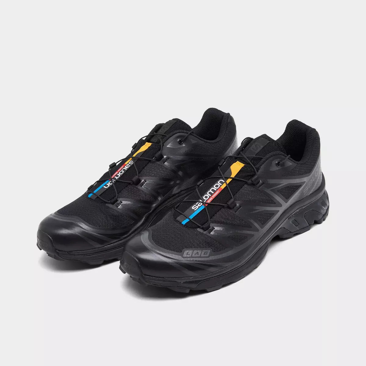 Salomon XT 6 Black Phantom pair, three-quarter angle