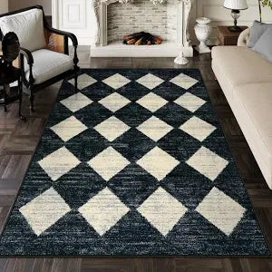 Washable Area Rug 5x7 | Moroccan Trellis Black